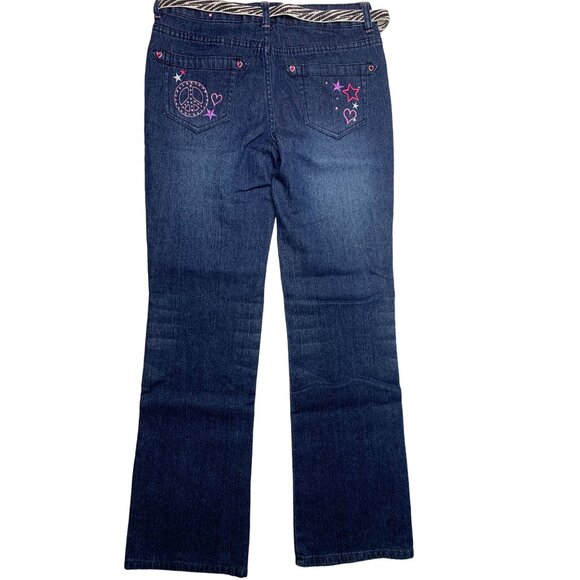 Canyon River Blues Girls 16 Dark Denim Jeans Heart Star Peace Sign embellished Z - Picture 1 of 7